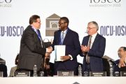 SEC Ghana Head of Delegation with IOSCO Board Chair and IOSCO Secretary General